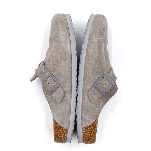 SOLD-Birkenstock Boston Mules Grey Suede Leather Soft Footbed Sz 39 / 8 NARROW - Picture 5 of 8